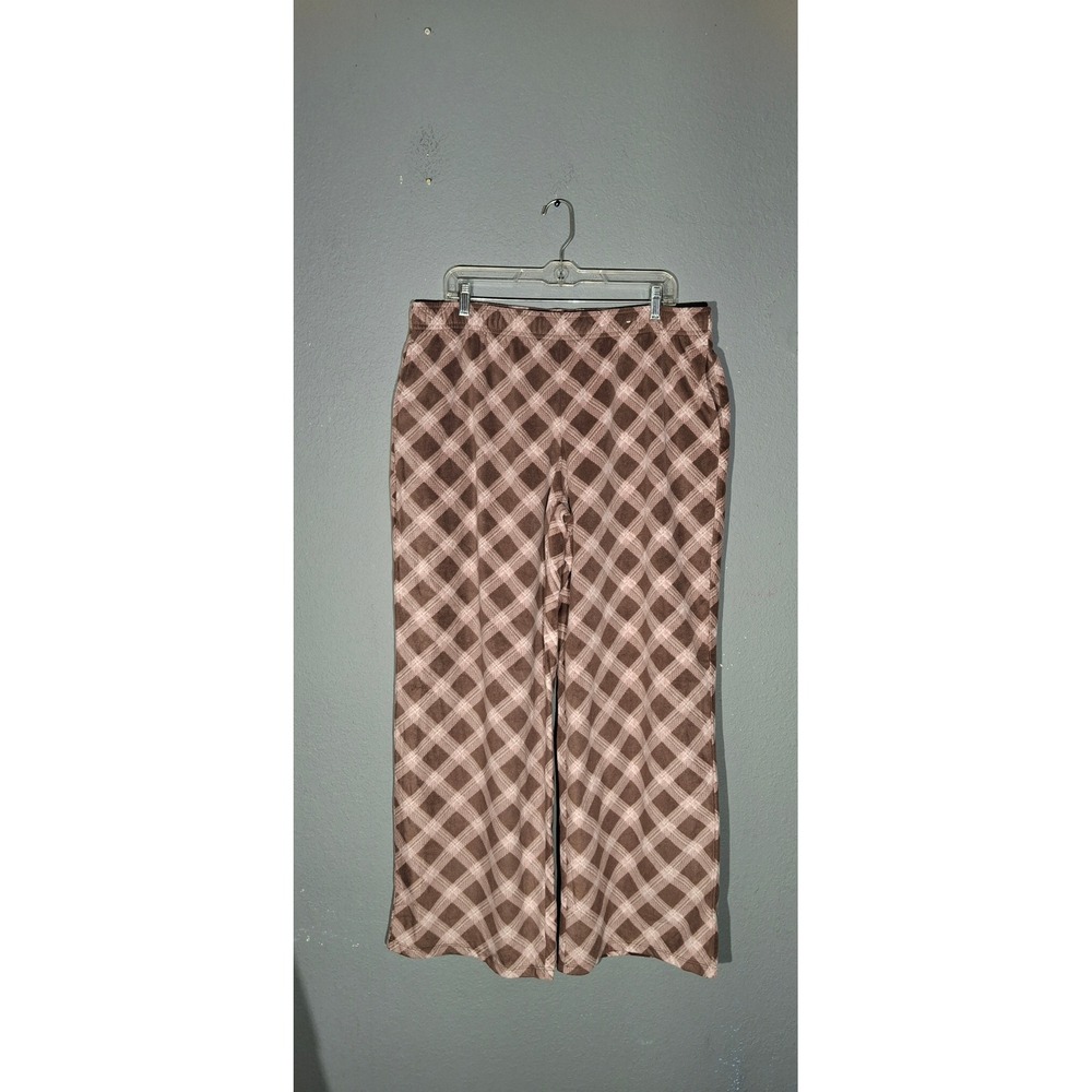 Wild Fable Womens XL Brown Plaid Fleece Pajama Pants Wide Leg Sleepwear Lounge